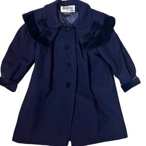 Braetan Kids Blue Wool & Velvet Princess Coat Girls Size 3 Winter Formal Holiday